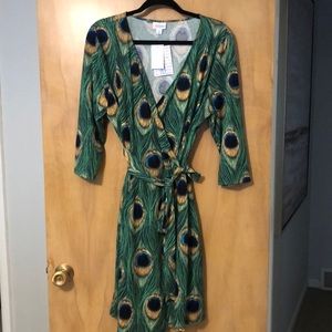 LuLaRoe Michelle Wrap Dress Peacock Poly-Spandex Blend - XL NWT